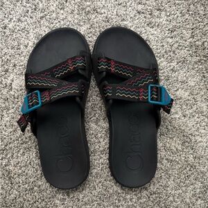 Chaco Sandals with Black Soles and Colorful Zigzag Straps